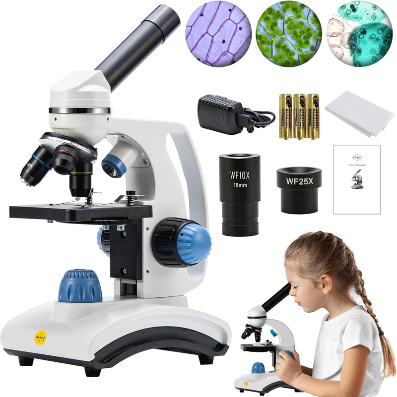 SW100 40X-1000X Vergrösserung Kinder Verbundmikroskop für Anfänger, Einsteiger Mikroskop mit drehbar