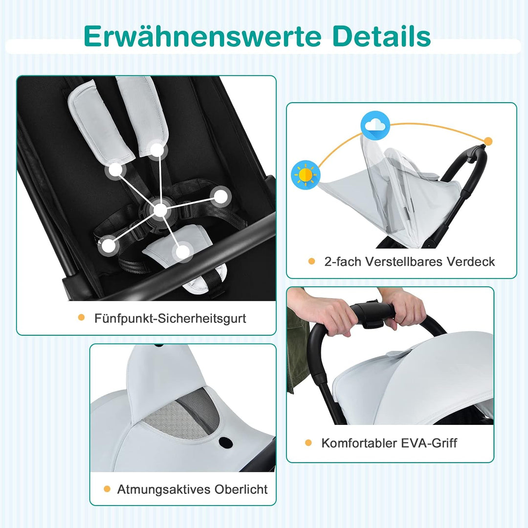 GOPLUS Zusammenklappbarer Kinderwagen, Buggy mit Verstellbarer Rückenlehne &amp; Fussstütze &amp; Bremse, 5-