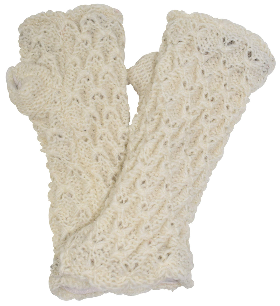 Gheri Warme, mit Wollfleece gefütterte, handgestrickte Fäustlinge für Damen Cr, Cr