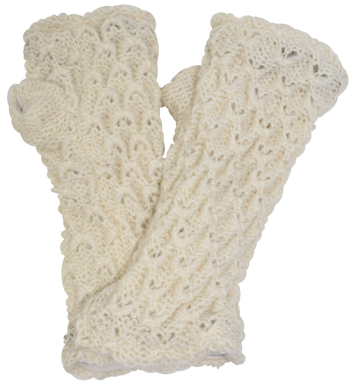 Gheri Warme, mit Wollfleece gefütterte, handgestrickte Fäustlinge für Damen Cr, Cr