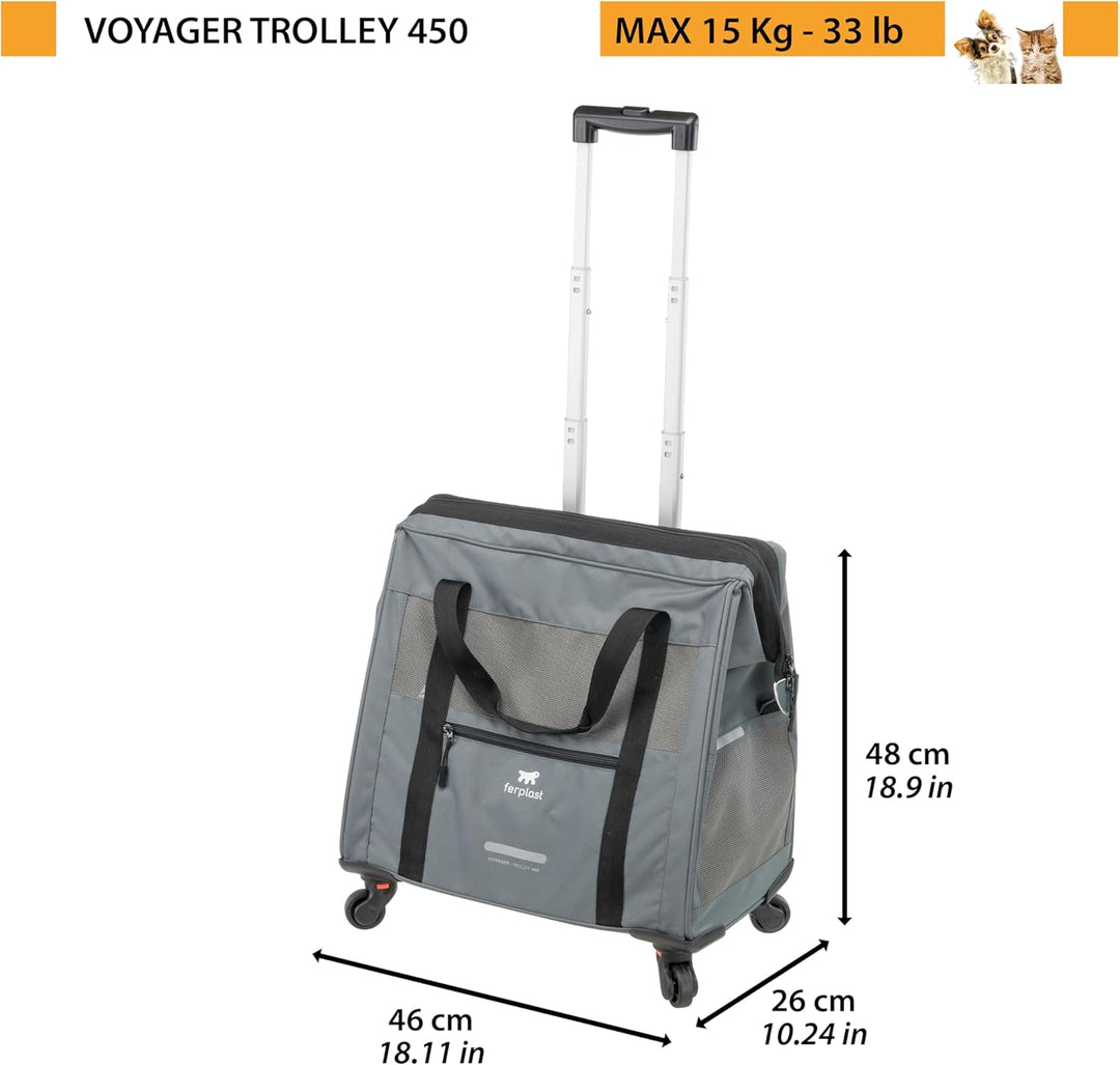Ferplast Hundebox Voyager Trolley, Transportbox Katze, Hundetasche, ausziehbarer Griff, verstellbare