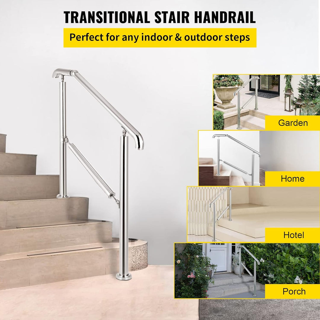 Happybuy Treppengeländer 3 Stufen, Hauseingang Handlauf Edelstahl mit Pfosten, Verstellbare Eingangs