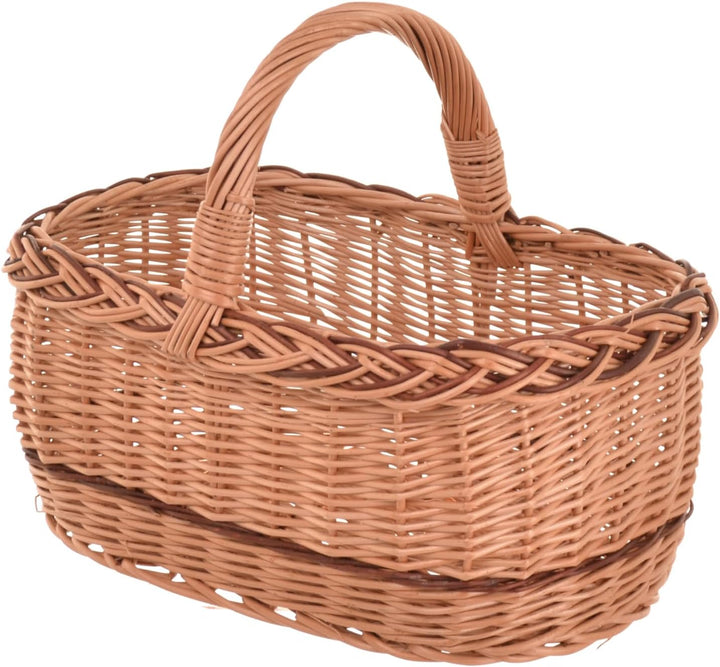 Weidenkorb mit Henkel gross – Einkaufskorb aus Naturweide mit Stoffeinlage (3 Designs) – Picknickkor