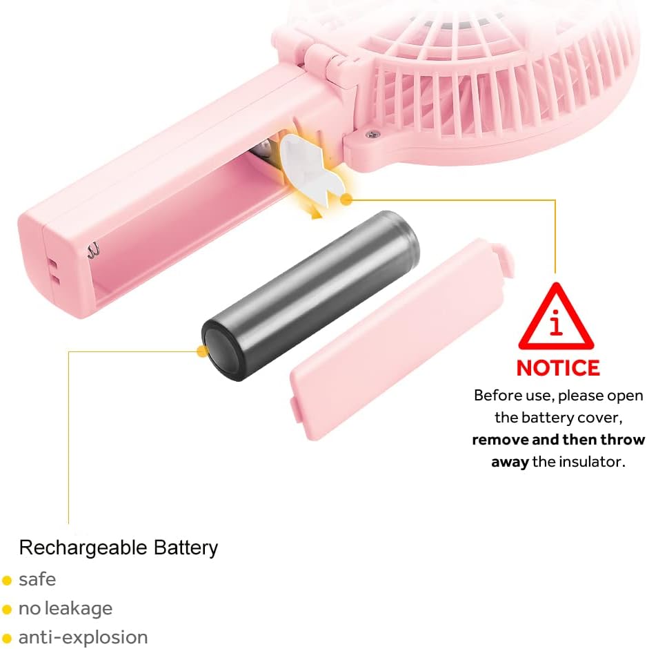 EasyAcc® Handventilator Faltbar Tragbarer 10 Stunden Handventilator Batteriebetrieben Leise 180°Vers