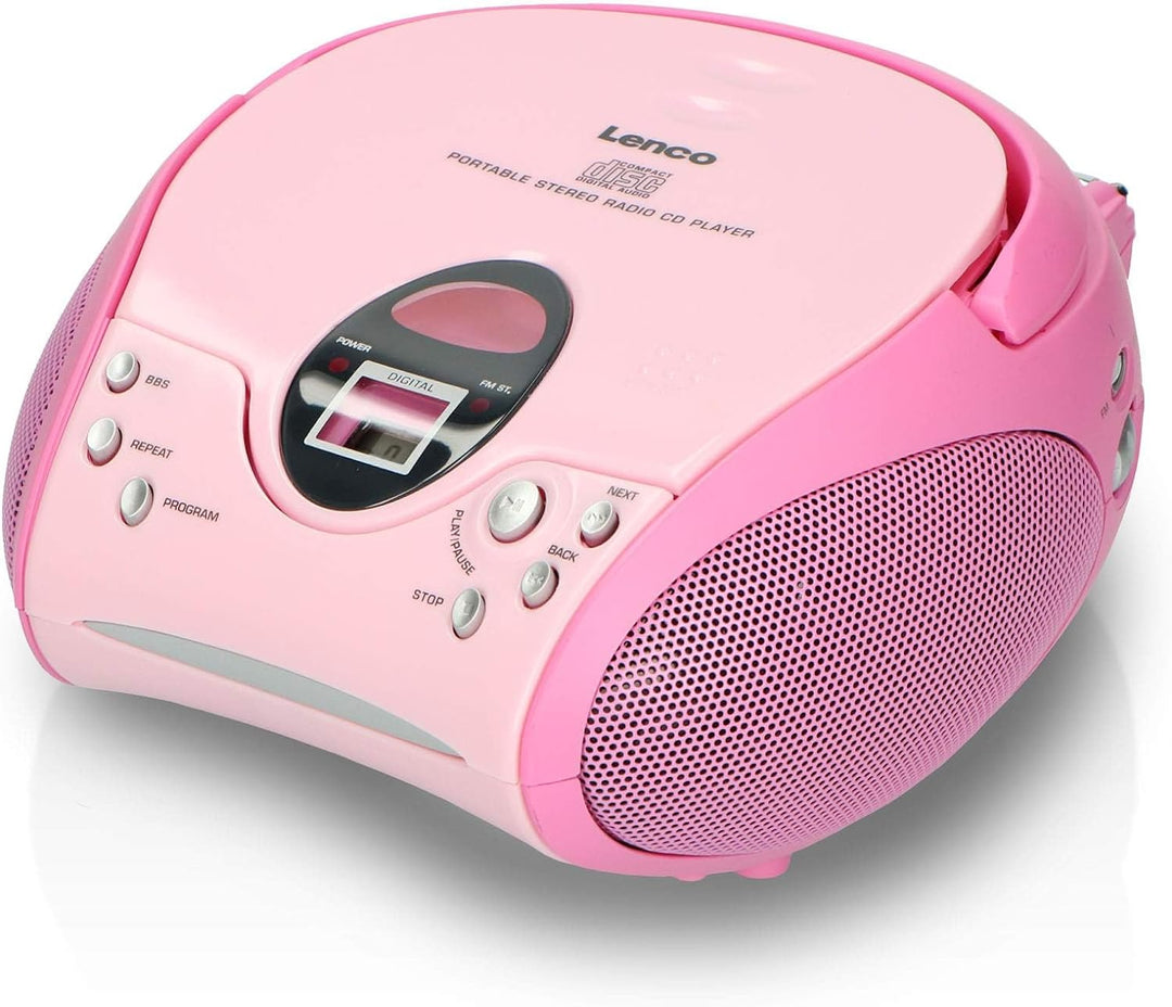 Lenco SCD-24 Stereo UKW-Radio mit CD-Player und Teleskopantenne rosa ohne Bluetooth pink, ohne Bluet
