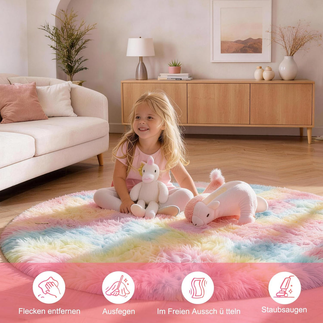 ROHATIM Schlafzimmer Plüsch Teppich Rund,Flauschiger Teppich für Wohnzimmer,modernes Wohnzimmer,Mädc