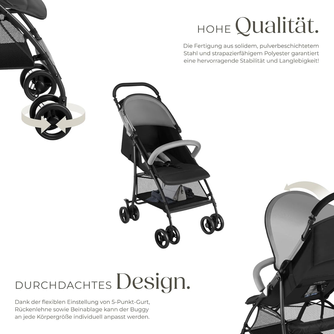 tectake® Kinderwagen Buggy mit Verdeck, Buggy klein zusammenklappbar, Reisebuggy, Babykinderwagen, K