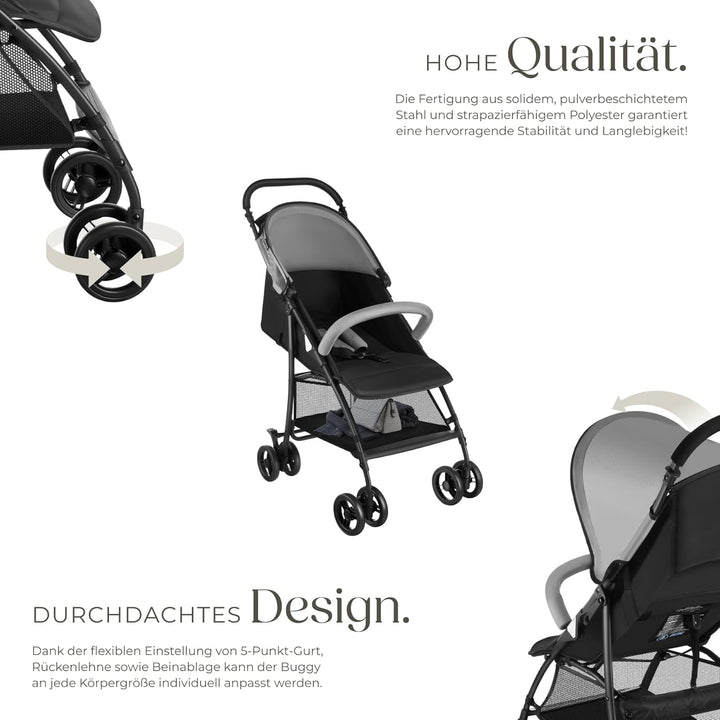tectake® Kinderwagen Buggy mit Verdeck, Buggy klein zusammenklappbar, Reisebuggy, Babykinderwagen, K