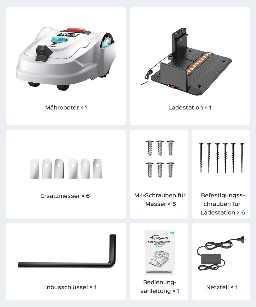 YARDCARE M800Plus Mähroboter ohne Begrenzungskabel,Max. 800 m²,GPS Positionierung+KI Vision,U-förmig