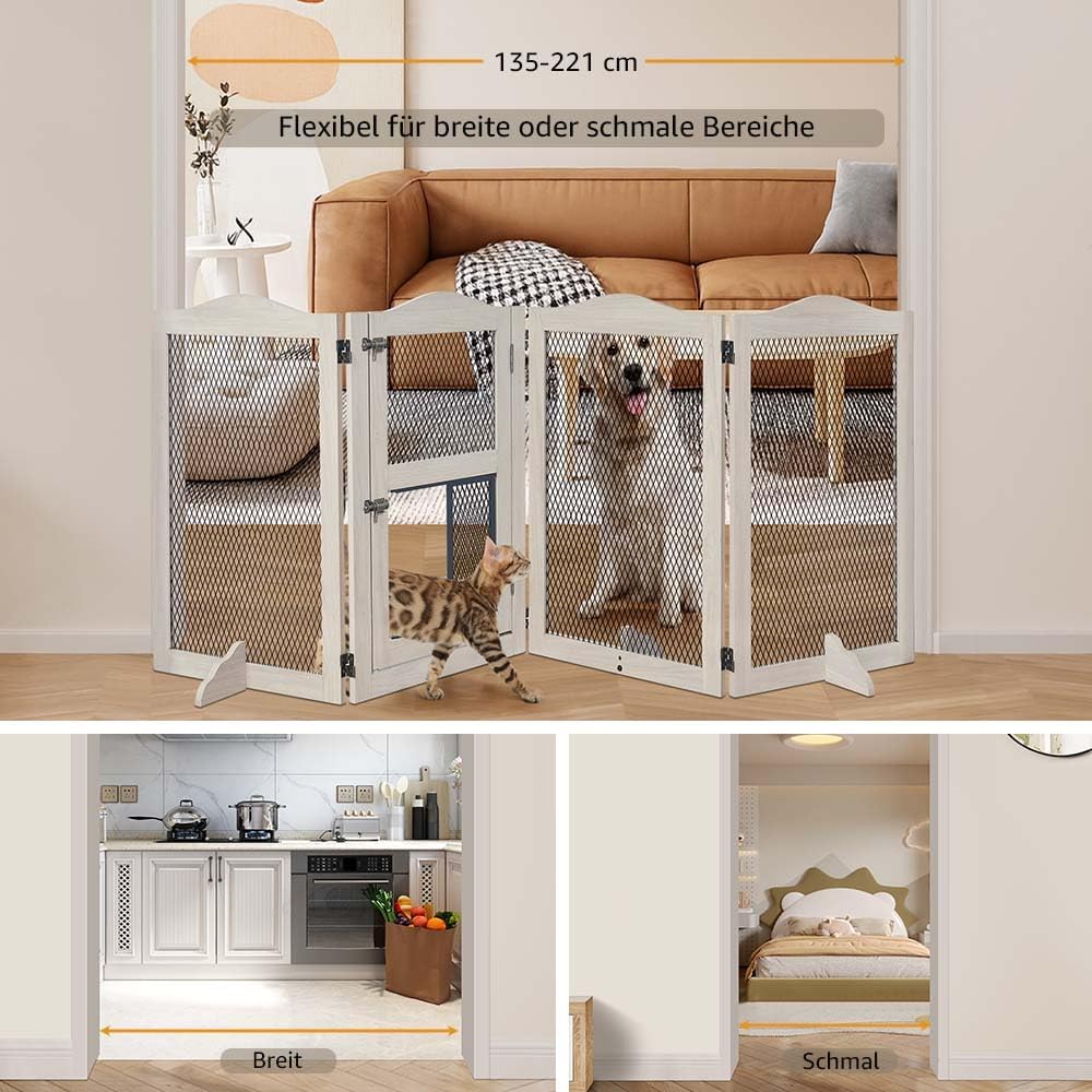 unipaws Freistehendes Haustiergitter mit Katzentür, Hundegitter & Katzengitter für Türen und Treppen