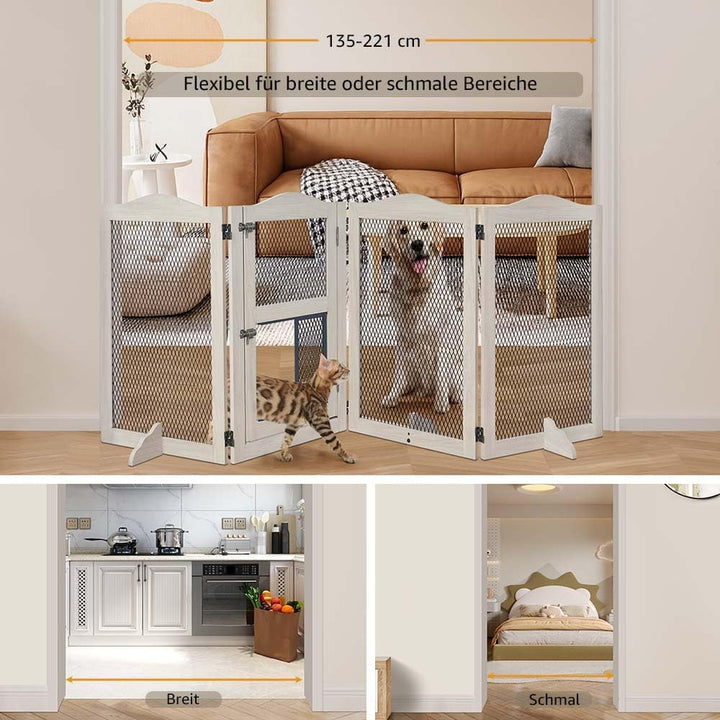 unipaws Freistehendes Haustiergitter mit Katzentür, Hundegitter & Katzengitter für Türen und Treppen