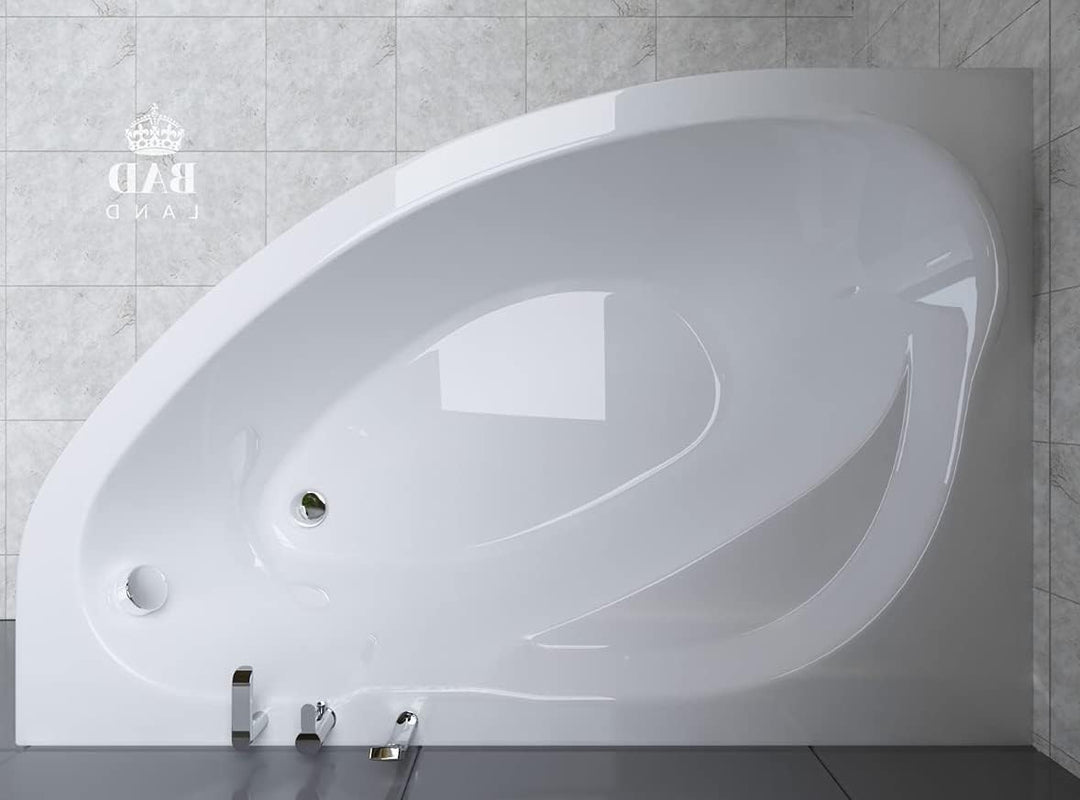 BADLAND Badewanne Original Weiss Acryl Wanne Eckbadewanne MAREA 150x100 Links KOMPLETTSET SET mit We