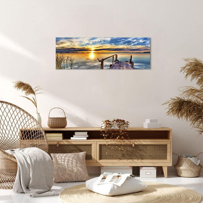 Panorama Bilder auf Leinwand See Brücke Leinwandbild mit Rahmen 90x30cm Wandbilder Dekoration Wohnzi