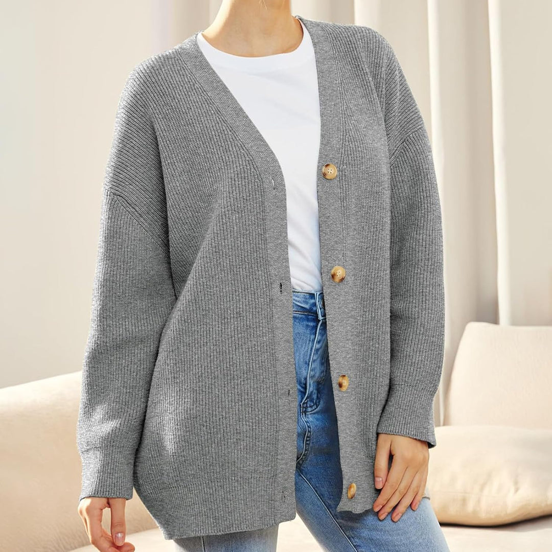 MorFansi Damen Strickjacke Strick Outwear V-Ausschnitt Vorne Offen Leicht Lockere Pullover mit Knöpf