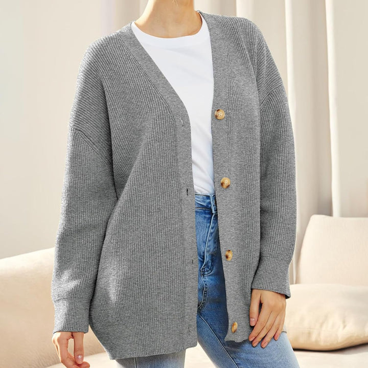MorFansi Damen Strickjacke Strick Outwear V-Ausschnitt Vorne Offen Leicht Lockere Pullover mit Knöpf