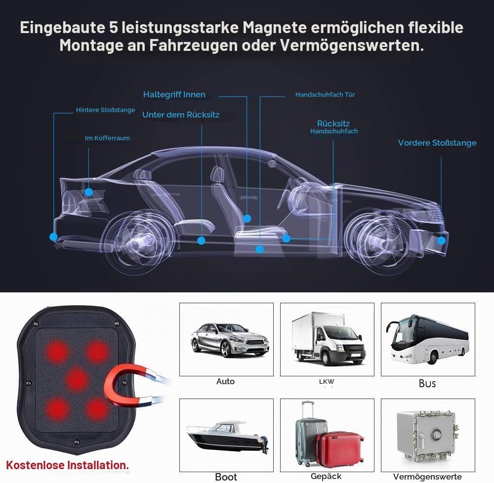 Winnes 4G TK905 Magnetischer GPS-Tracker für Auto, Wohnmobil und KFZ,Einfache Installation, Live-Tra