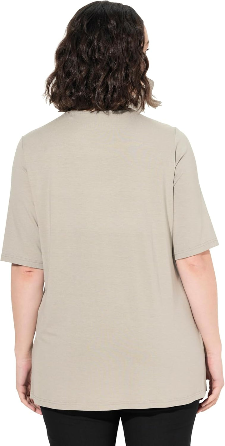 Ulla Popken Damen grosse Grössen Übergrössen Plus Size Shirt 1/2 Arm Doublelayer 820860 42-44 Kitt,
