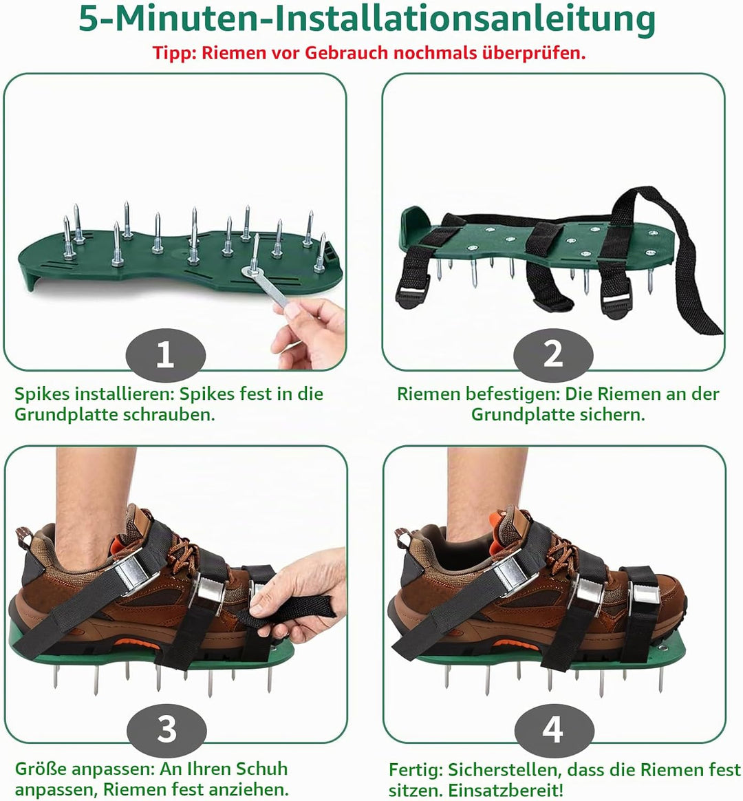 Nagelschuhe Rasen – Rasenlüfter Schuhe &amp; Rasen lüften Gerät mit 45mm Nägeln, 6 verstellbaren Riemen