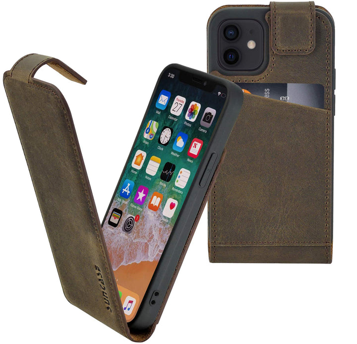 Suncase Original Flip-Style (Ultra-Slim) kompatibel mit iPhone 12 Mini (5.4") Hülle Ledertasche Tasc