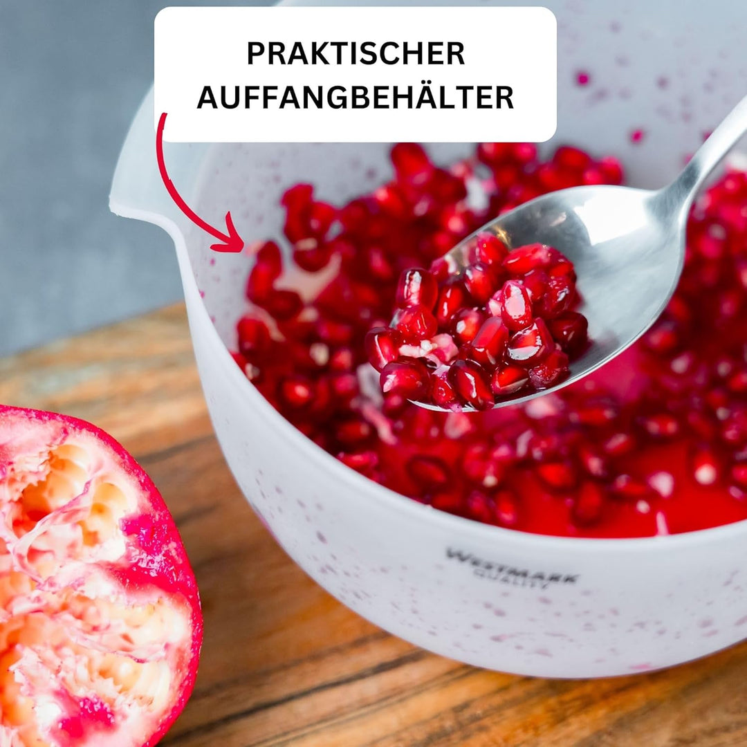 Westmark Granatapfel Entkerner/Entsafter, 3-teilig, Kunststoff/Silikon, Buzzer, Transluzent/Rot, 516