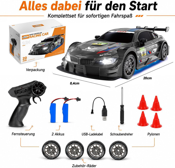 Ferngesteuertes Auto 1:24 Scale Drift Car 4WD 2.4GHz RC Drift Auto 20KM/H Hohe Geschwindigkeit Rennw