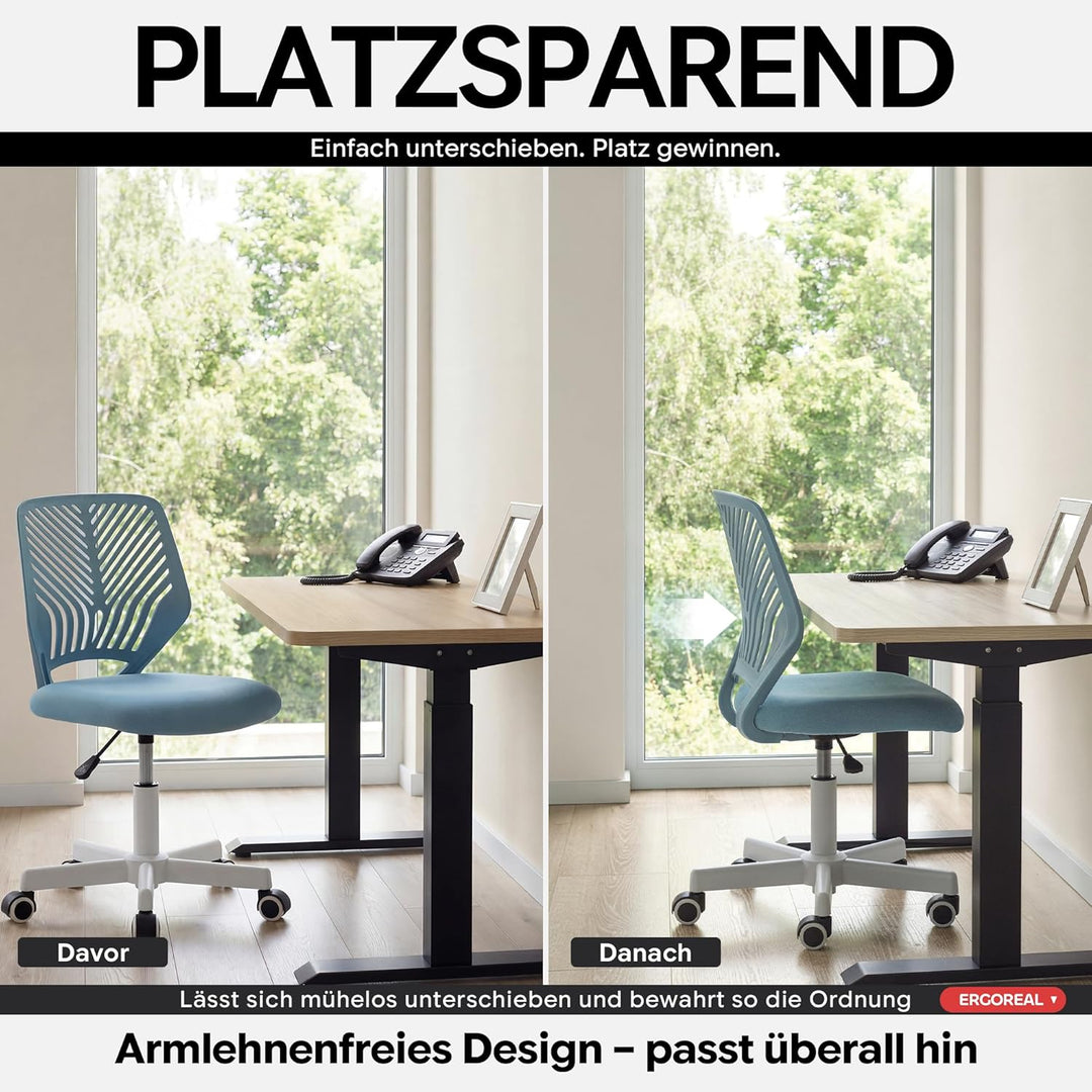 25W01 Ergonomischer Bürostuhl ohne Armlehne, Bürostuhl mit Rollen & Höhenverstellung, Bürostuhl Cozy