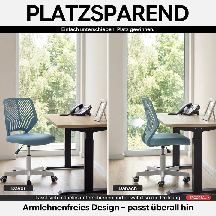 25W01 Ergonomischer Bürostuhl ohne Armlehne, Bürostuhl mit Rollen & Höhenverstellung, Bürostuhl Cozy