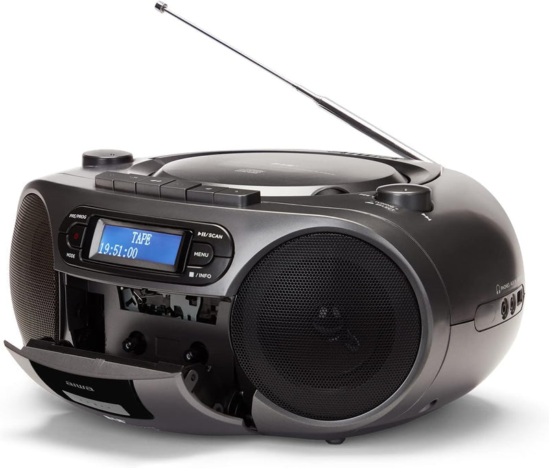 Aiwa BBTC-660DAB/MG: Tragbares Radio mit CD, Bluetooth und USB, Cassettes, RDS, FM PLL, Dab+, Fernbe