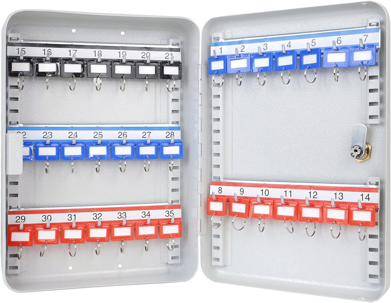 HMF 13035-07 Schlüsselkasten 35 Haken verstellbare Hakenleisten, 32,0 x 23,0 x 7,5 cm, lichtgrau, 35