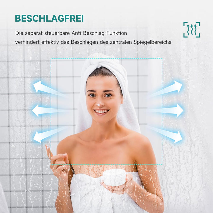 SUNXURY LED Badspiegel mit Uhr 100x60cm 3 Lichtfarbe dimmbar Wandspiegel mit 3X Vergrösserungslupe S