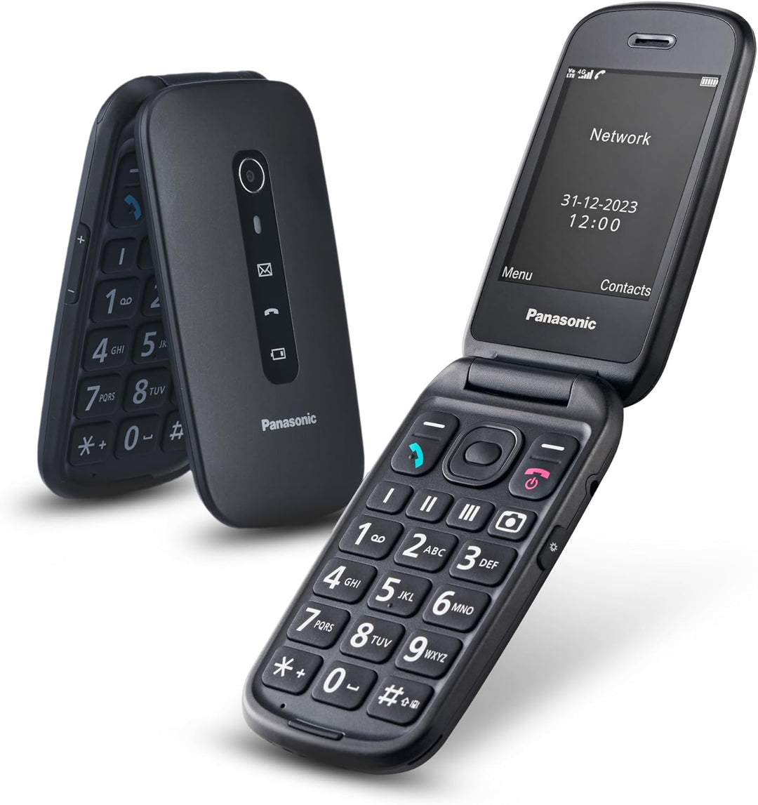 Panasonic KX-TU550EXB 4G Essentials Clamshell Handy für Senioren, 1,2 MP Kamera, Seniorentelefon mit
