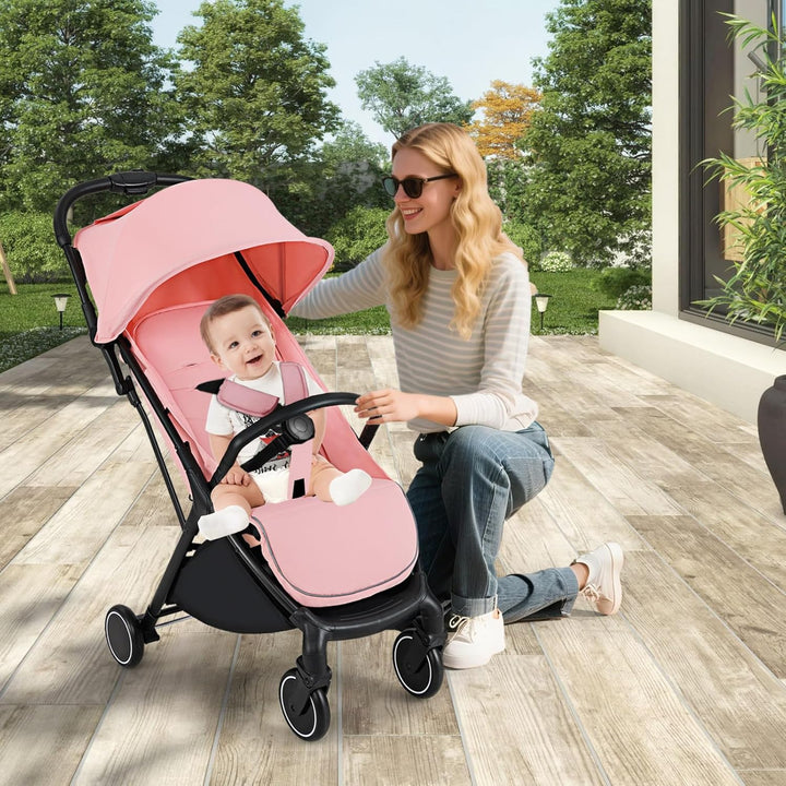 GOPLUS Zusammenklappbarer Kinderwagen, Reisebuggy mit Verstellbarer Rückenlehne &amp; Fussstütze &amp; Brems