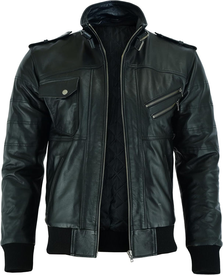 Vance Herren Echt Lederjacke aus 100% Rindsleder Abnehmbarer Hoodie S Schwarz, S Schwarz