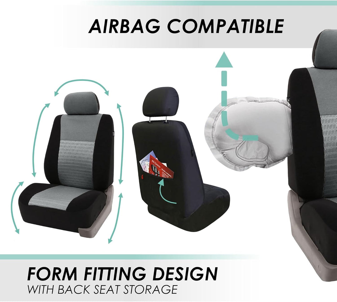 FH Group FB060GRAY102 Universelle Passform Deluxe 3D-Air-Mesh-Vordersitzbezüge, passend für die meis