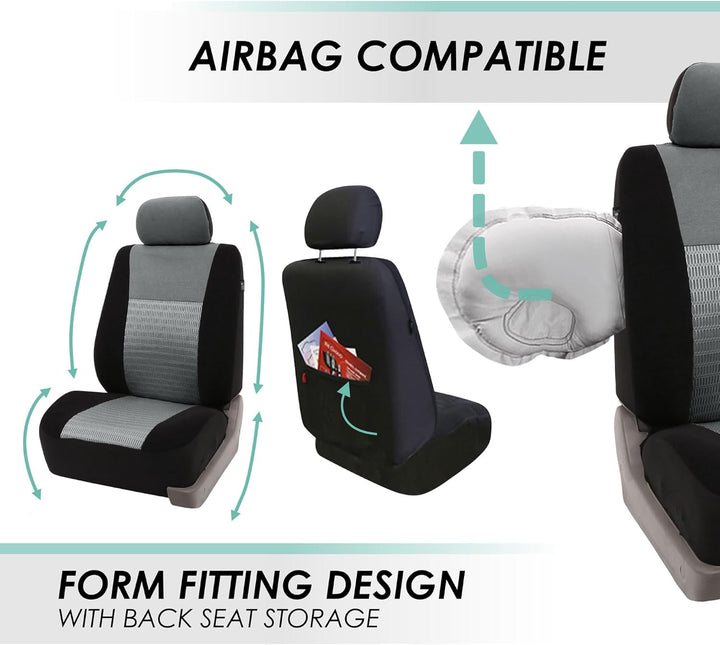FH Group FB060GRAY102 Universelle Passform Deluxe 3D-Air-Mesh-Vordersitzbezüge, passend für die meis