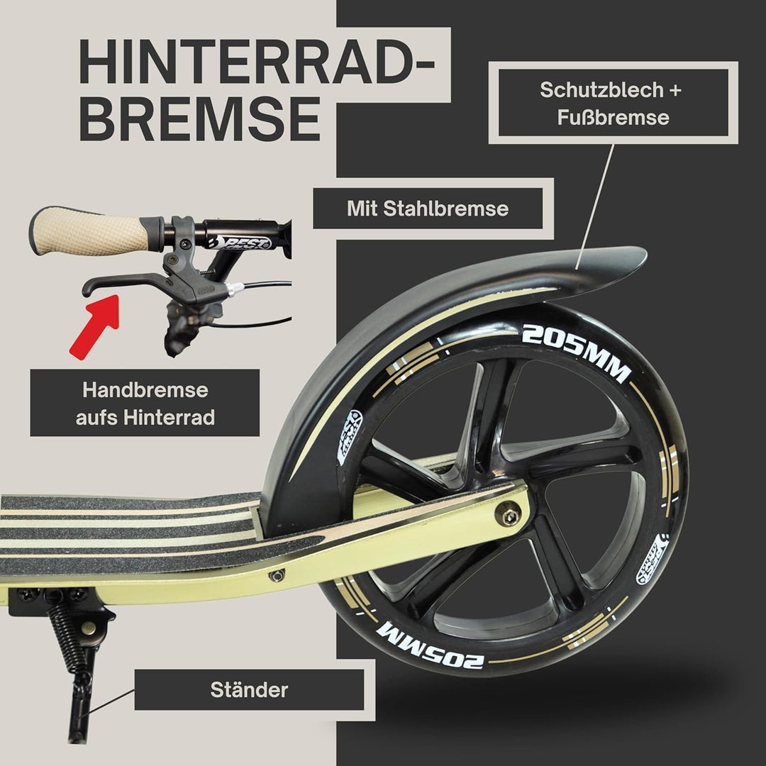 Best Sporting High End Scooter Erwachsene I klappbarer Roller mit Ständer, Handbremse, Klingel und T