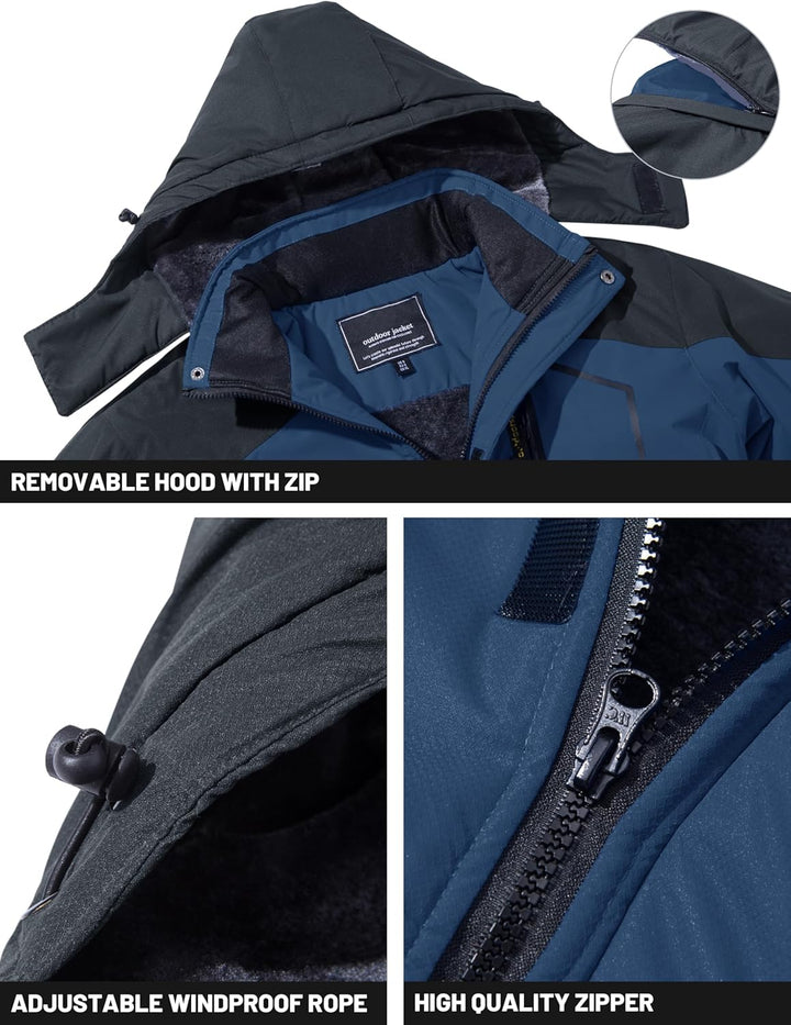 TACVASEN Herren Winter Wasserdichte Winddichte Winterjacke Warme Fleece-Futter Ski Regenmantel mit K