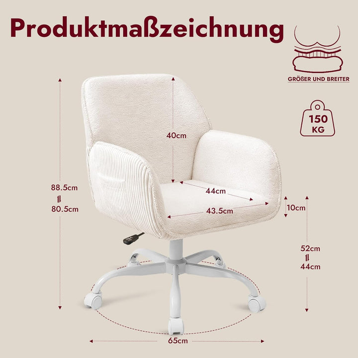 Bürostuhl Schreibtischstuhl Homeoffice Stuhl Schminktisch Stuhl – Sherpa- &amp; Cordstoff, Ergonomisch m