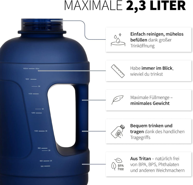 720°DGREE Fitness Trinkflasche mit Griff uberBottle Jug - 2300ml - BPA-Frei, Auslaufsicher - Grosse