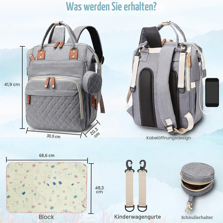 Diaper Bag Backpack Baby Bag, Baby Girl Boy Diaper Bag for Dad Mom with Pad, 16 Pockets Grau, Grau