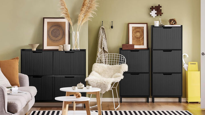 SoBuy Schuhschrank schmal mit 3 Klappen Platzsparender Schuhkipper Hoch Kommode Schuhregal geschloss