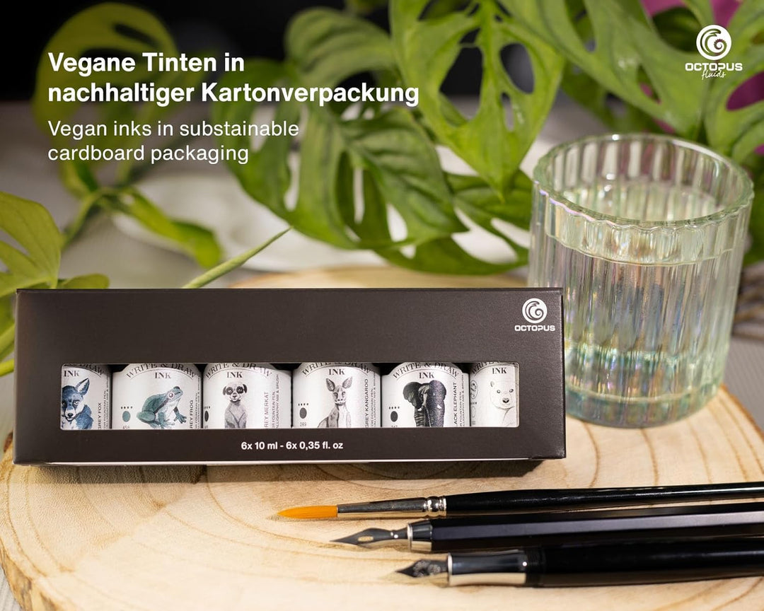 Octopus Write and Draw Ink Set BASIC GREY, wasserfeste Tinte zum Schreiben und Zeichnen, Kalligraphi