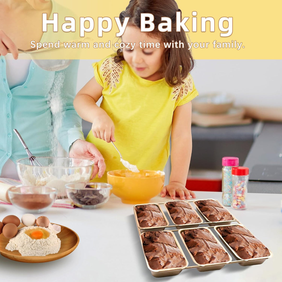 Mini-Kastenformen mit 6 Vertiefungen, antihaftbeschichtete quadratische Brotbackform, Brownie-Backbl