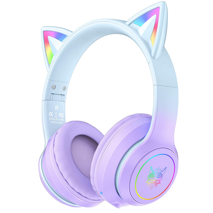 Bluetooth-Kopfhörer mit LED-Katzenohren – Kabelloses Over-Ear Headset mit Mikrofon, Hi-Fi Stereo-Sou