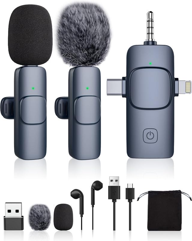 Mini Mikrofon Kabellos,Klein Lavalier Mikrofon Wireless für Handy/iPhone/Android/Pc/Ipad,4 in 1 anst