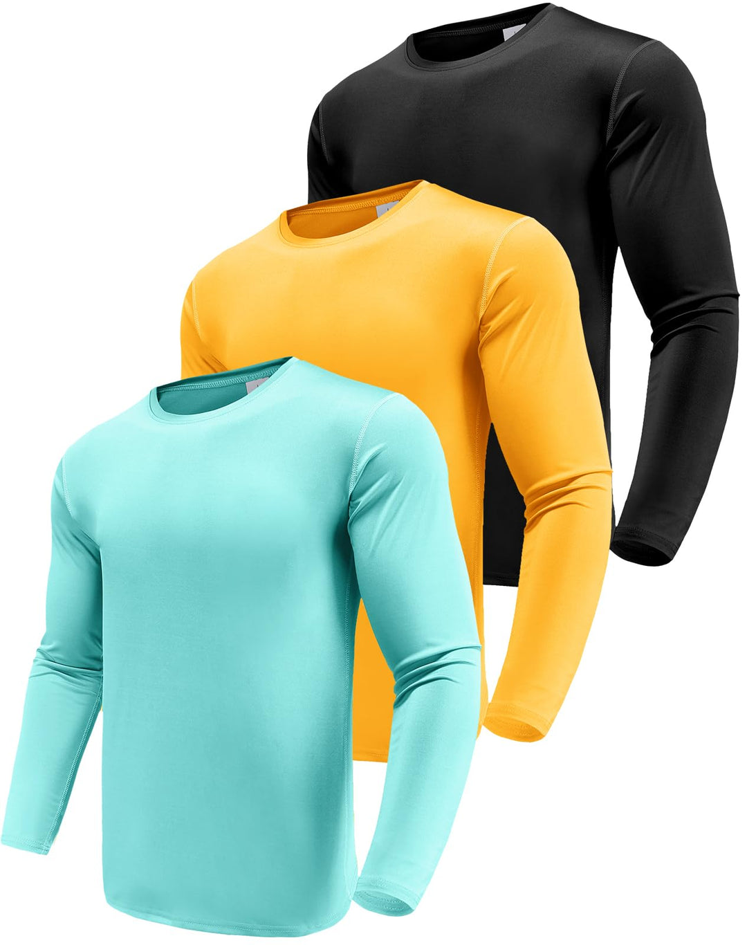 Herren 3er Pack Langarmshirt T-Shirts, UPF 50+ UV Schutz Schnelltrocknend Funktionsshirt Laufshirts,
