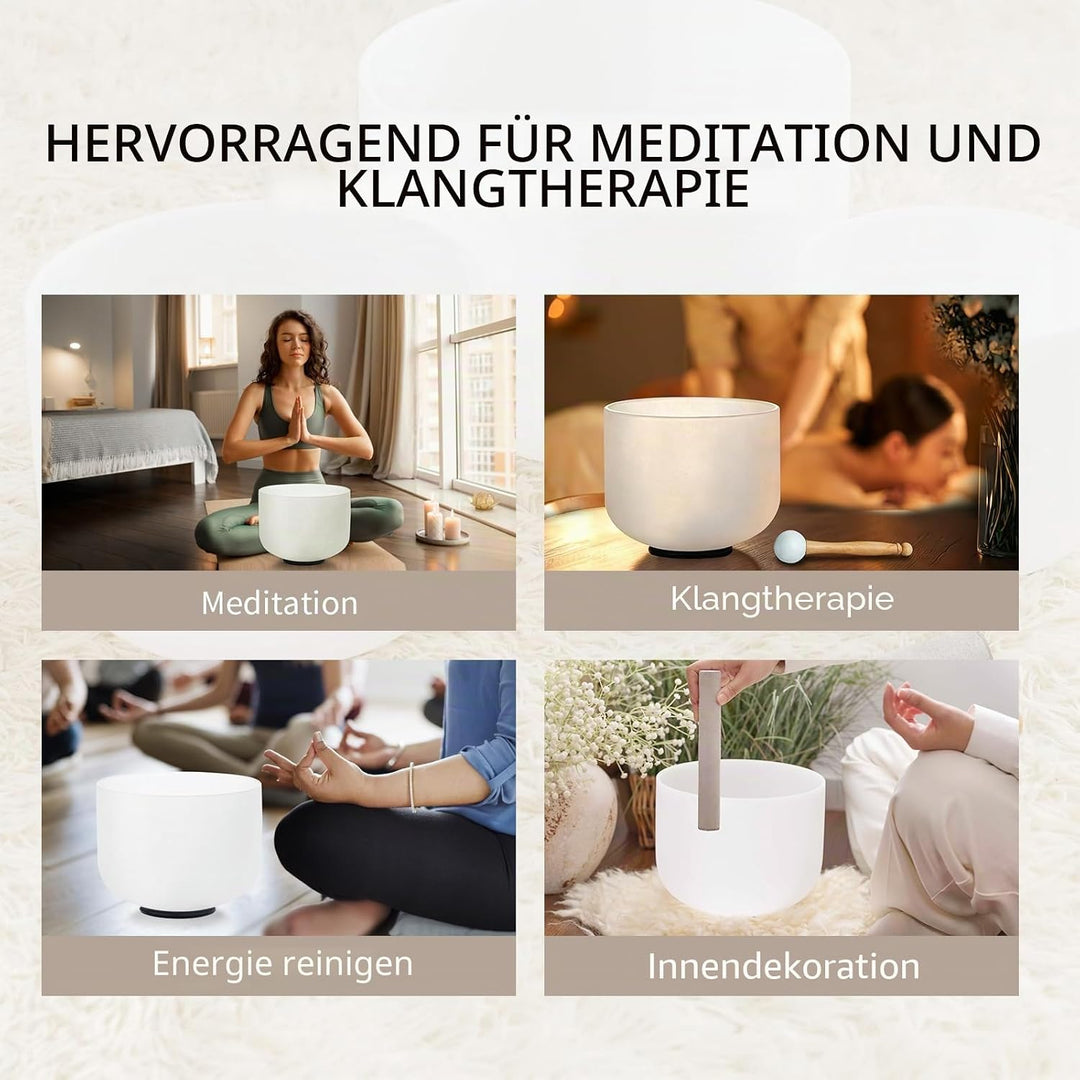 Hye-eun Kristall Klangschale Set, 432hz 7-12 Zoll Klangschalen mit Tragetasche,7PCS Chakra Frosted Q