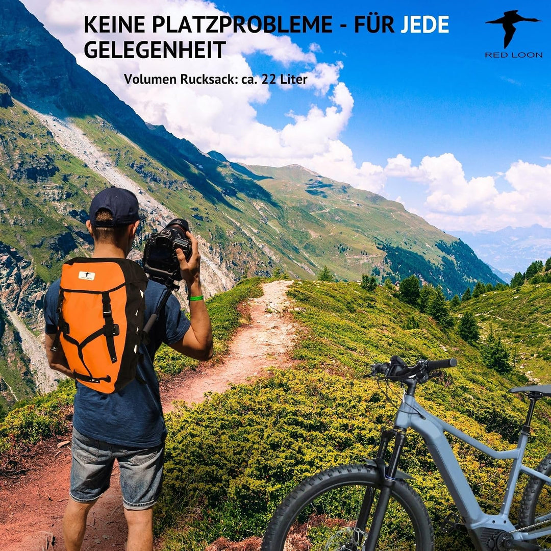Red Loon wasserdichter Fahrrad Rucksack Fahrradrucksack 22L Pro orange/schwarz - Rolltop Backpack mi