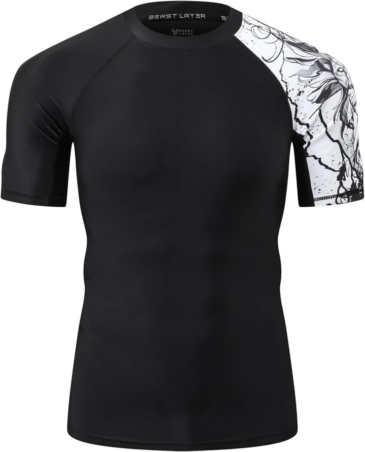 HUGE SPORTS Herren Kurzarm Skins Rash Guard Shirt Sonnenschutz Rashguard Schwimmshirt Schnell Trockn