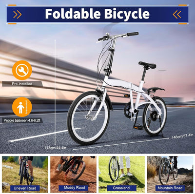 20" 7-Gang Faltrad Klappfahrrad Klapprad Folding FahrräDer Faltbare Erwachsene City Bike Faltbares E